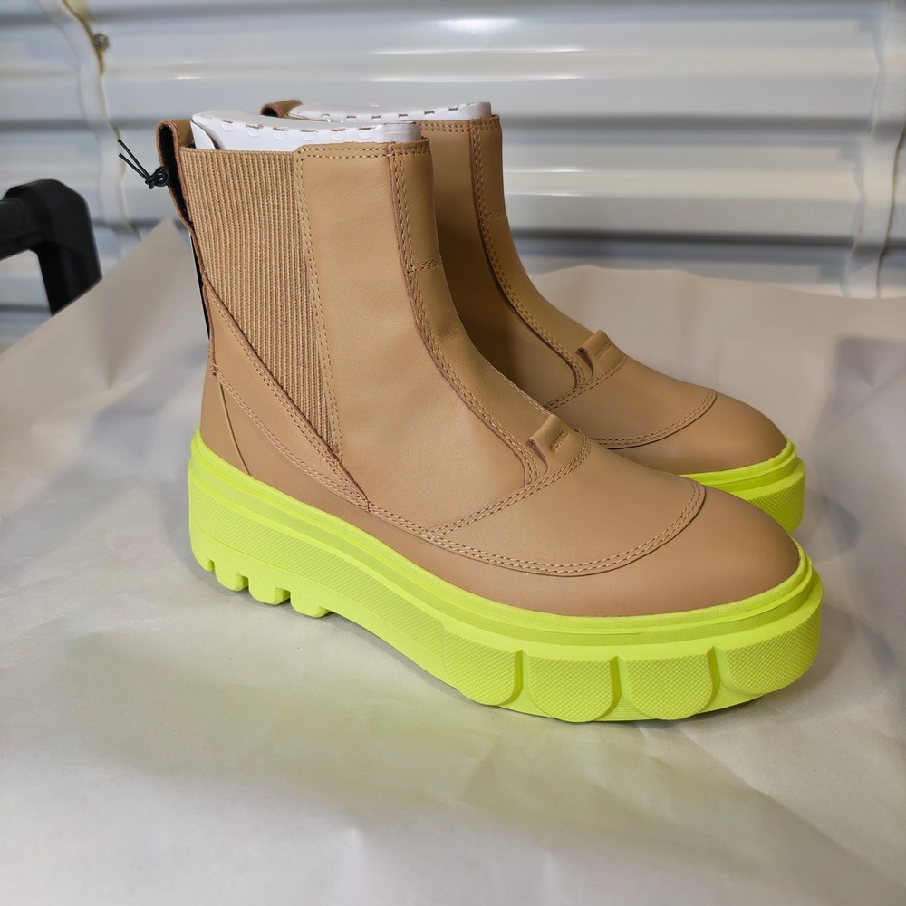 Sorel Caribou X Boot Chelsea WP Waterproof Tan Neon Lime Womens 9.5 NL5014-263